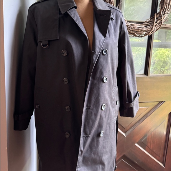 Vintage Rothschild Black Double-Breasted Trench Coat w Removable Faux Fur Lining - Picture 1 of 10
